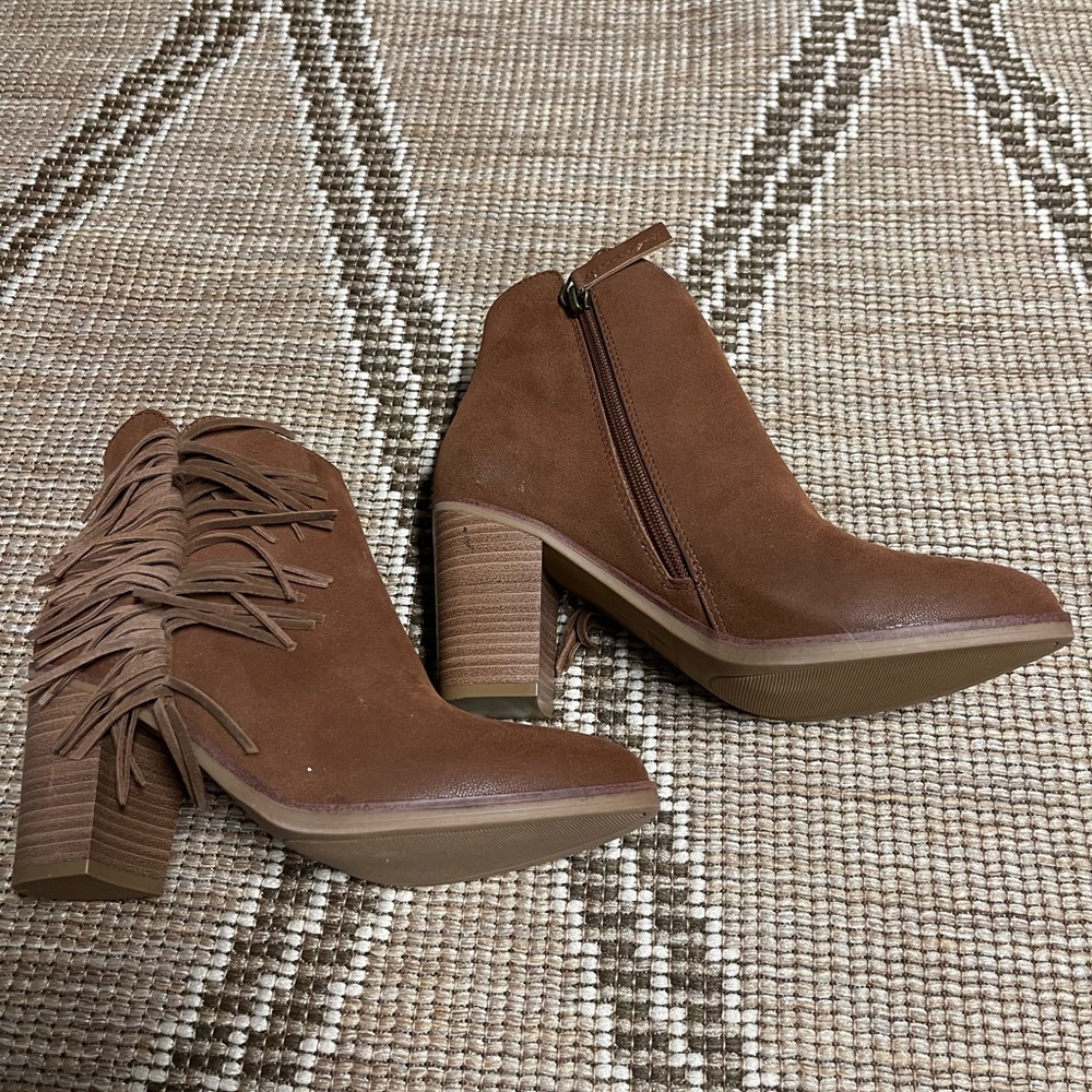 Brown Suede Fringe Ankle Boots